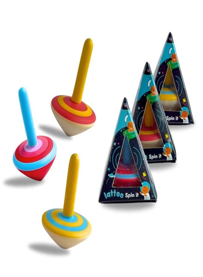 Lattooland Spinning Tops (Set of 3 Pieces) | Colorful Wooden Lattoos Sensory Toys for Kids 3+ | Eco-Friendly, Non-Toxic Colors | Indoor & Outdoor Fun Activity | Spinning Toys for Kids Return Gift - Image 1